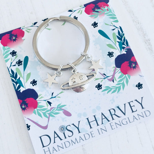 Planet Keyring, Saturn Keychain, Space Keyring, Outer Space Keychain, Geeky Accessory, Cute Keyrings, Galaxy Keyring, Galaxy Gift Ideas.