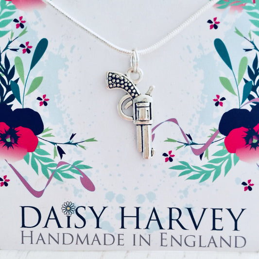 Gun Necklace, Military Wife Jewelry, Handgun Pendant, Gun Jewelry, Fight Gun Crime Gift, Weapon Necklace, Secret Agent, Bond Fan Jewellery.