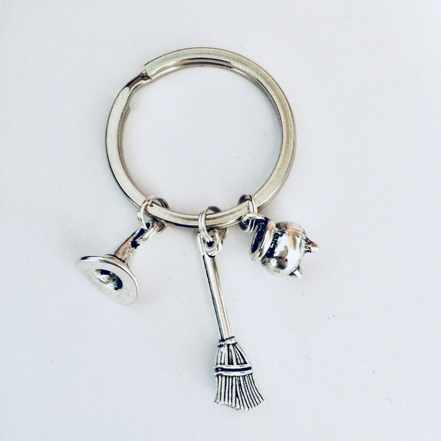 Witch Related Gift, Cauldron Keychain, Broomstick Keychain, Witches Hat Keychain, Witchy Keyring, Witchcraft Gifts, Halloween Keychain.