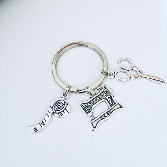 Sewing Machine Keyring, Sewing Machine Keychain, Sewing Gifts, Dressmaking Keyring, Tape Measure Keychain, Scissors Keyring, Gift For Sewer.