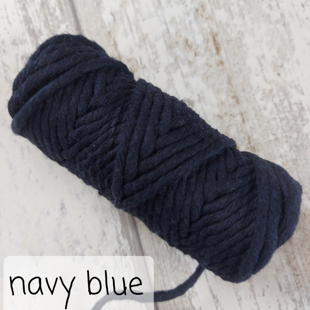 Close up image of navy blue macrame rope
