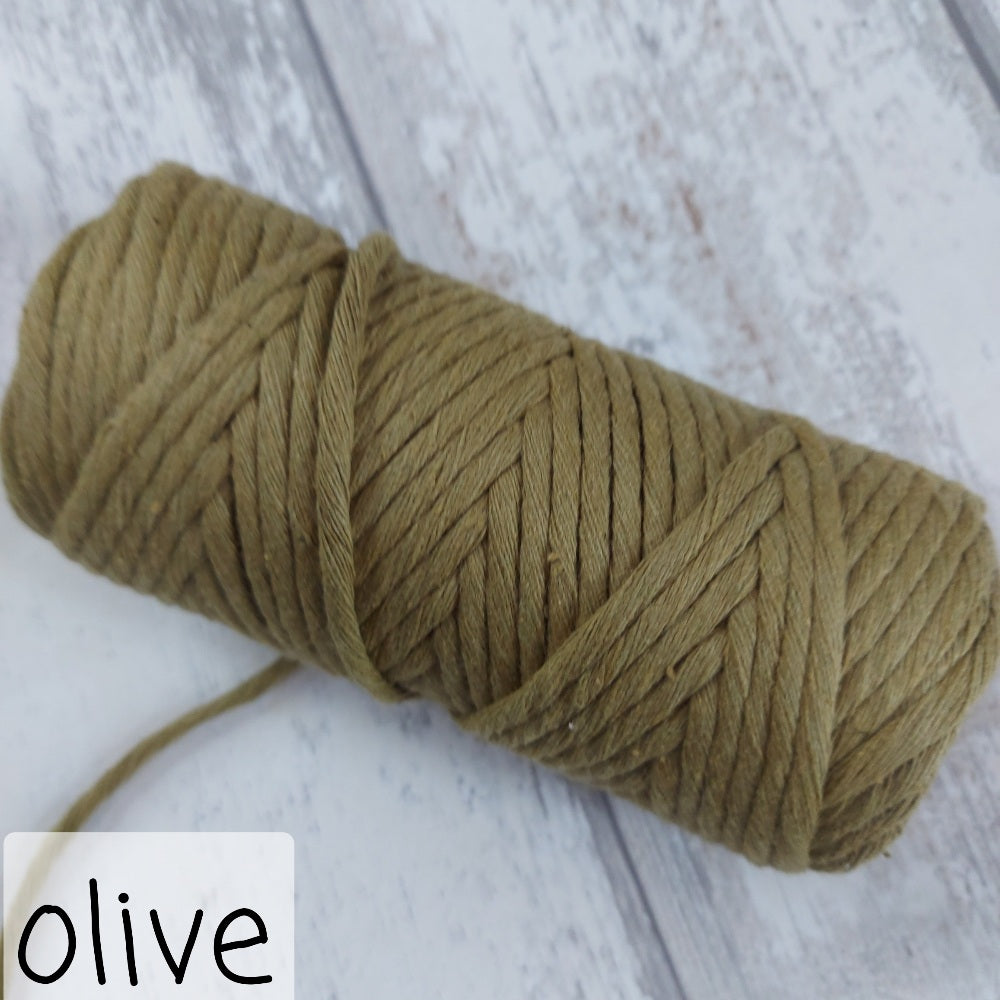 Close up image of olive green macrame rope