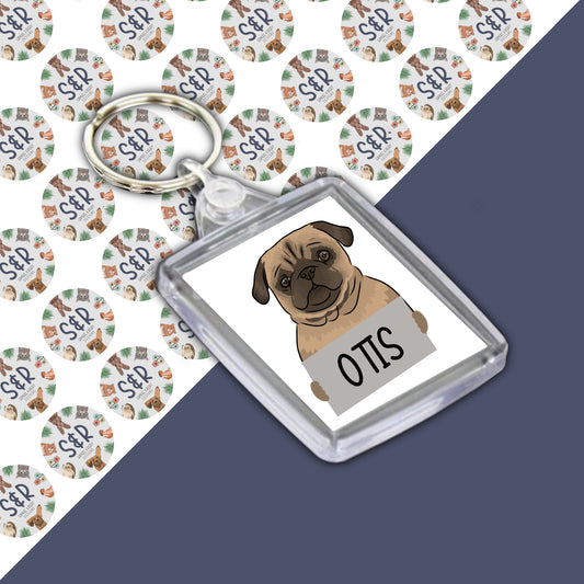 Personalised Pug Keyring | Dog Keyring